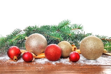 Photo of Beautiful Christmas composition with festive decor on table