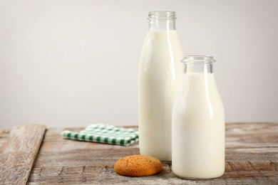 Bottles of milk on table