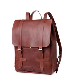 Photo of Stylish brown leather urban backpack isolated on white