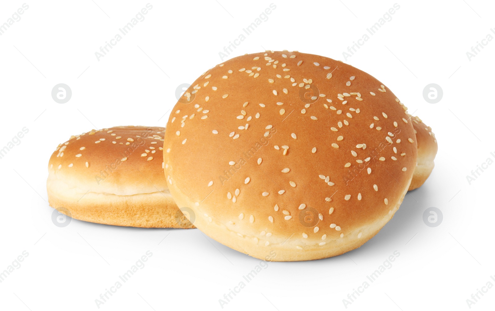 Photo of Three fresh hamburger buns isolated on white