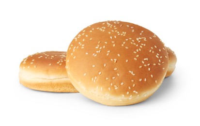Photo of Three fresh hamburger buns isolated on white
