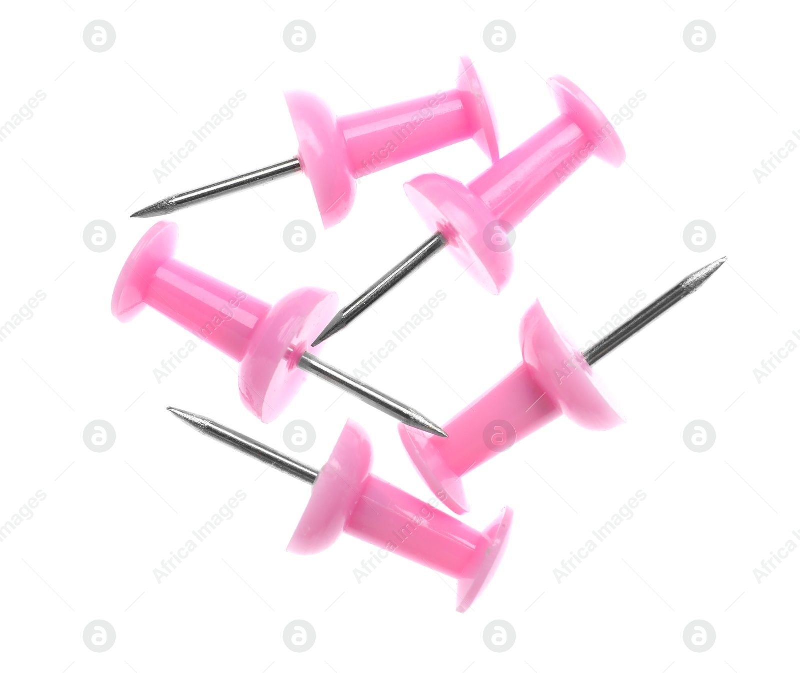 Photo of Colorful drawing pins isolated on white. School stationery