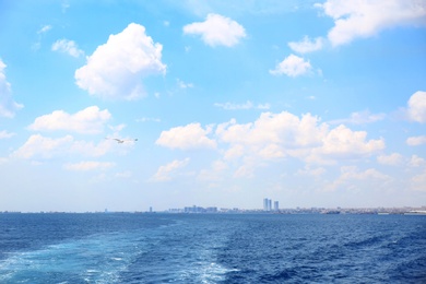 Beautiful view of city on sea shore