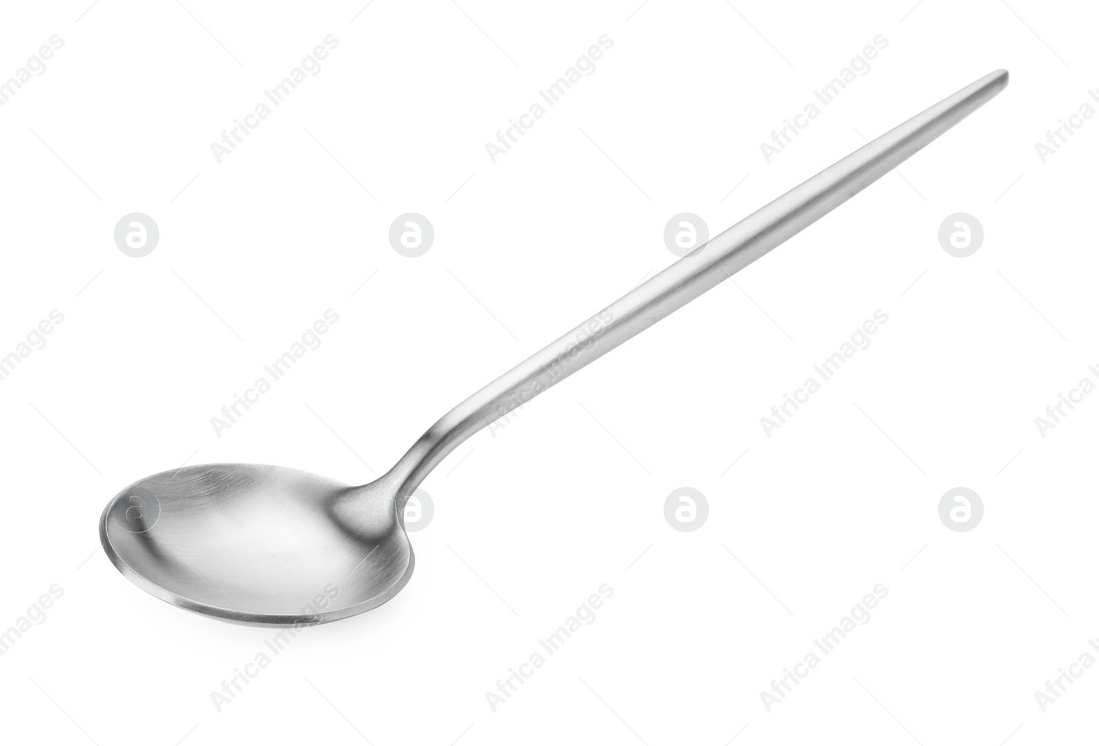 Photo of One shiny silver spoon isolated on white