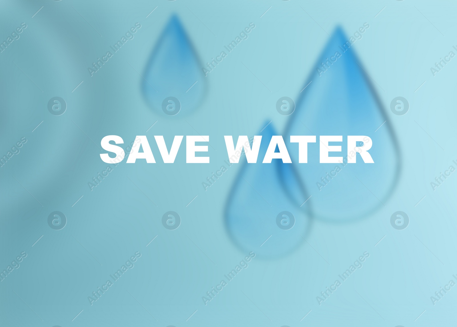 Image of Save Water concept. Drops on light blue background