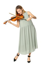 Beautiful woman playing violin on white background