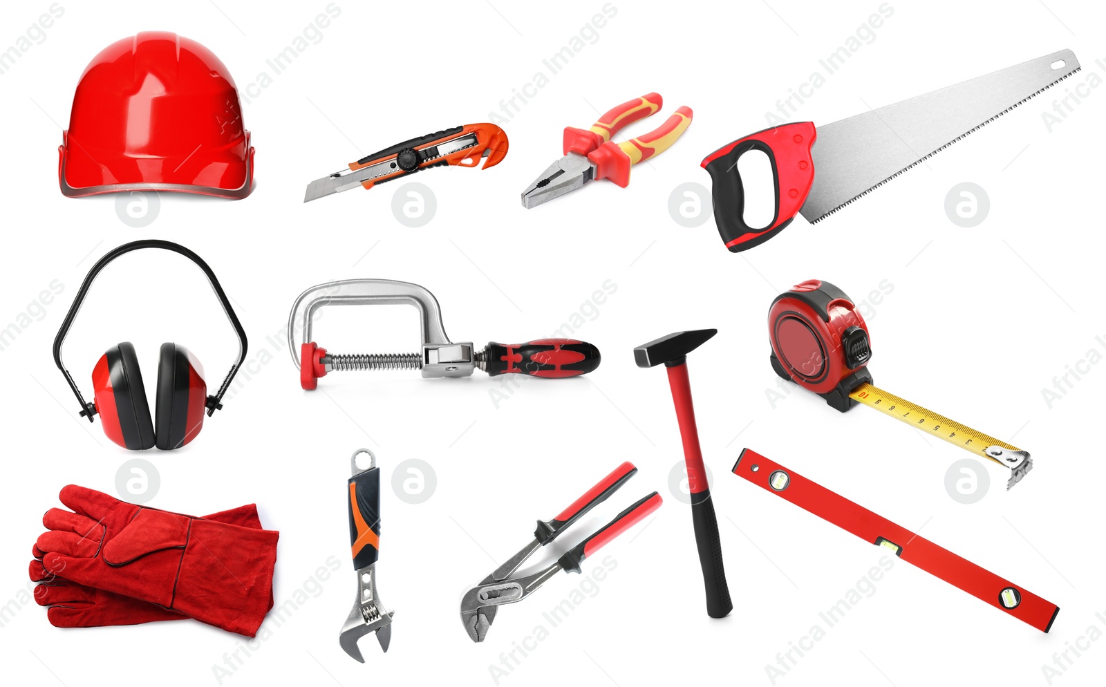 Image of Different construction tools isolated on white, set