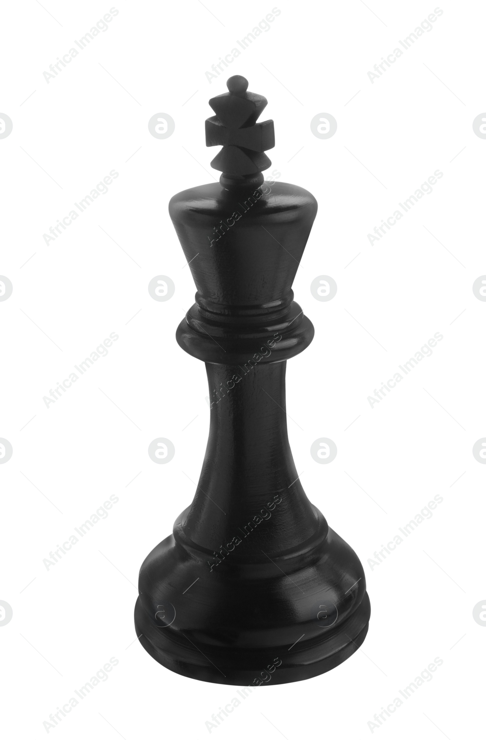 Photo of Black wooden chess king isolated on white