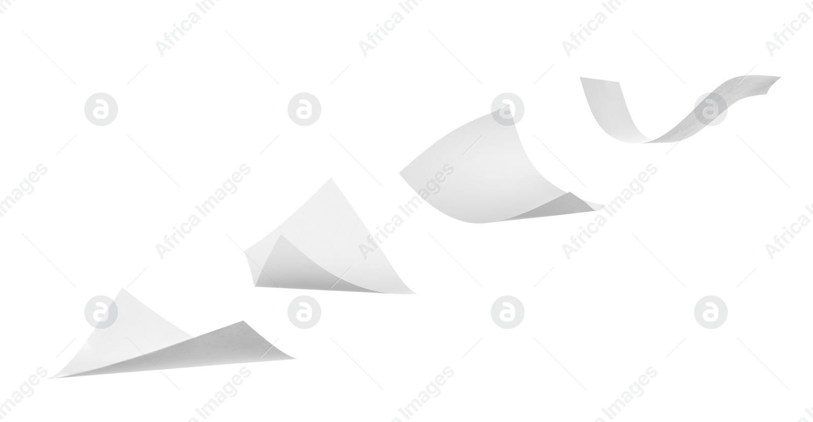 Image of Blank sheets of paper flying on white background. Banner design 