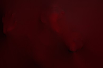 Photo of Silhouette of creepy ghost with skull behind red cloth