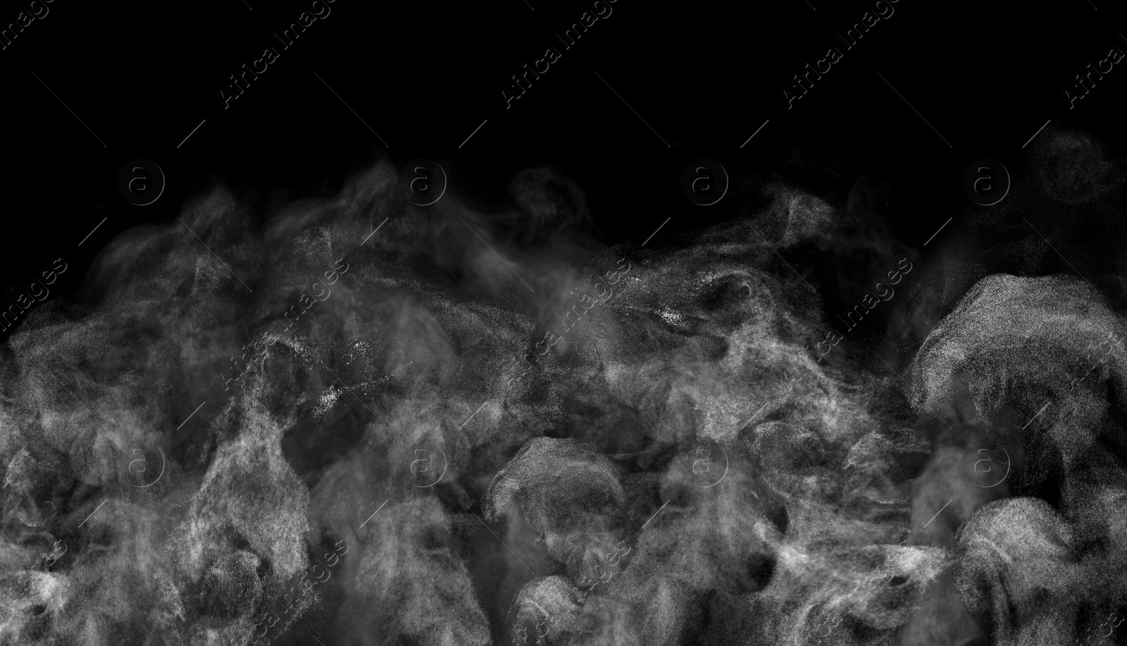 Image of White steam rising in air on black background