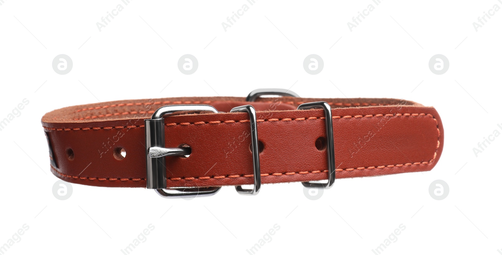 Photo of Brown leather dog collar isolated on white