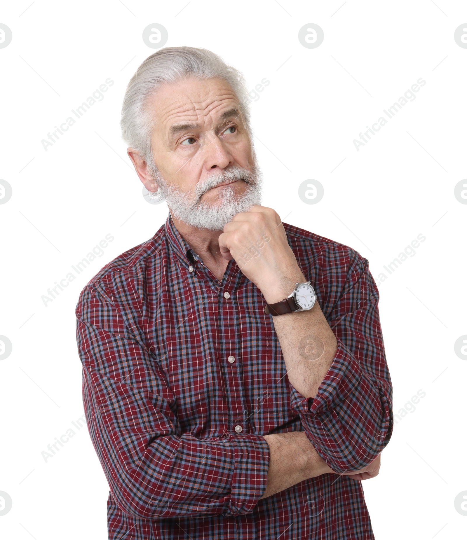 Photo of Portrait of stylish grandpa on white background