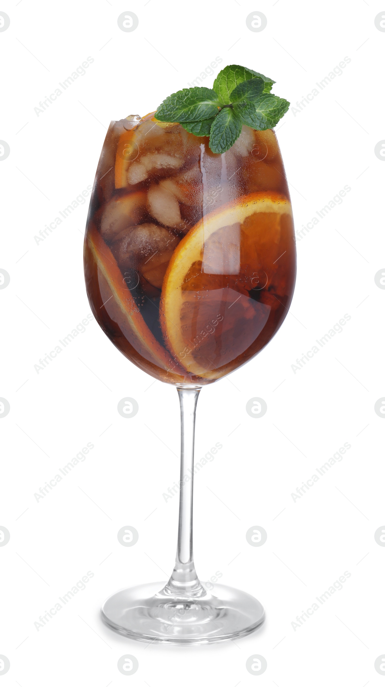 Photo of Fresh alcoholic Cuba Libre cocktail isolated on white