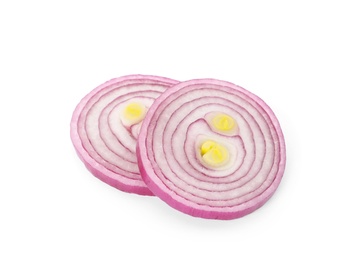 Photo of Slices of red onion isolated on white