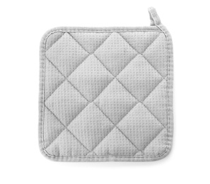 Photo of Oven potholder for hot dishes on white background, top view