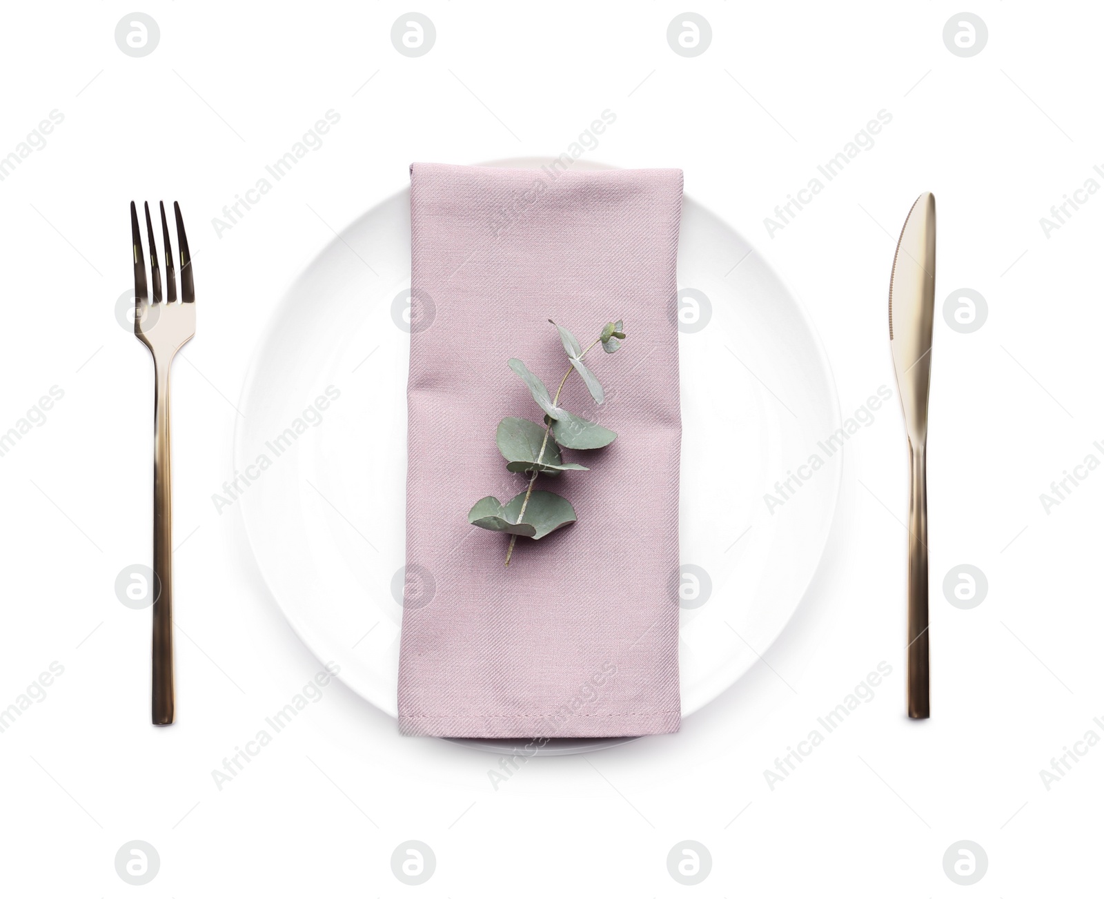 Photo of Stylish elegant table setting on white background, top view