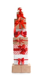 Beautifully wrapped gift boxes on white background