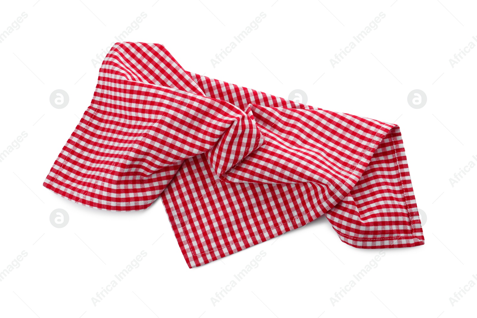 Photo of One red plaid napkin isolated on white, top view