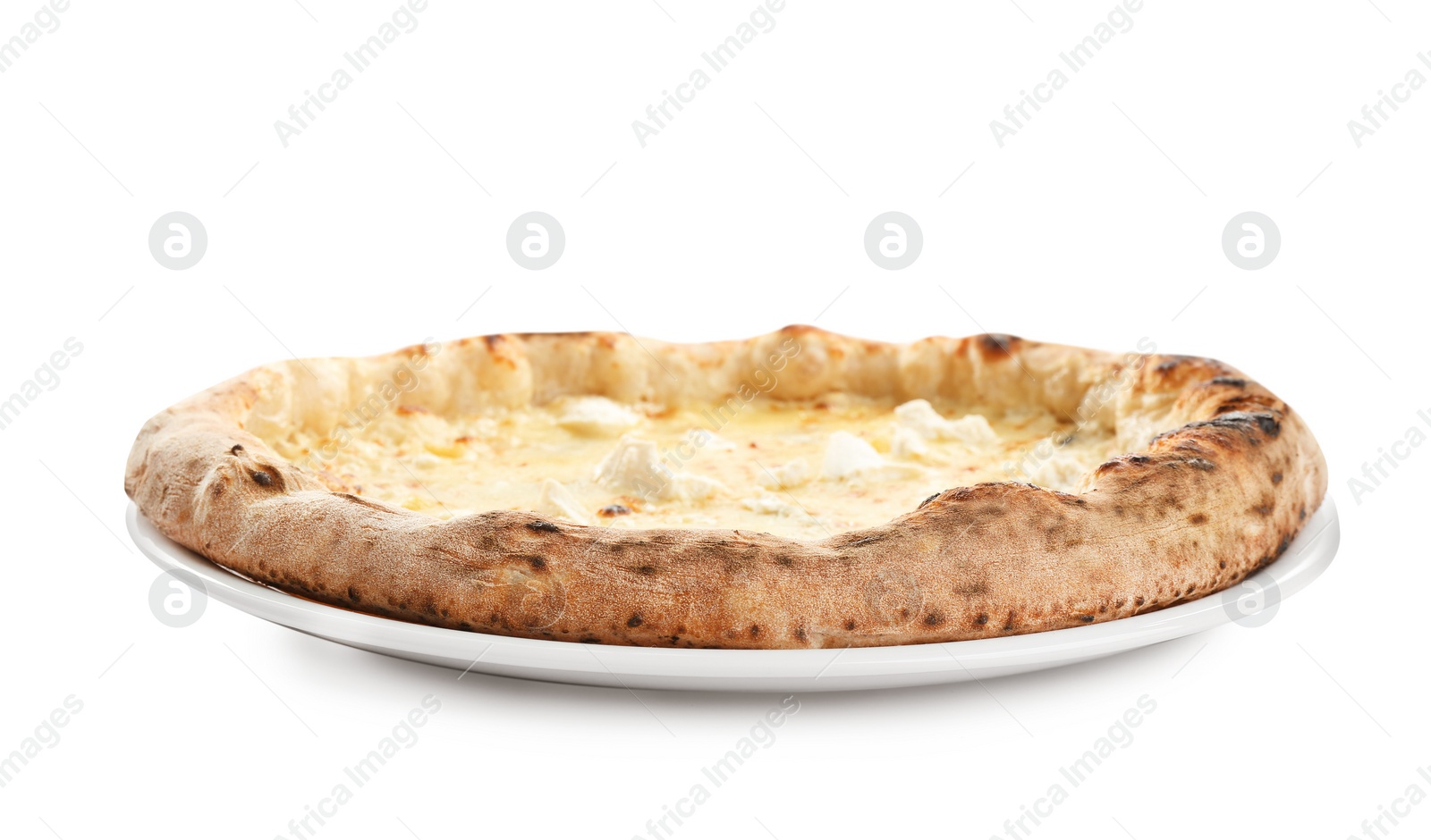 Photo of Delicious hot cheese pizza isolated on white