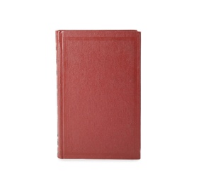 Book with blank red cover on white background