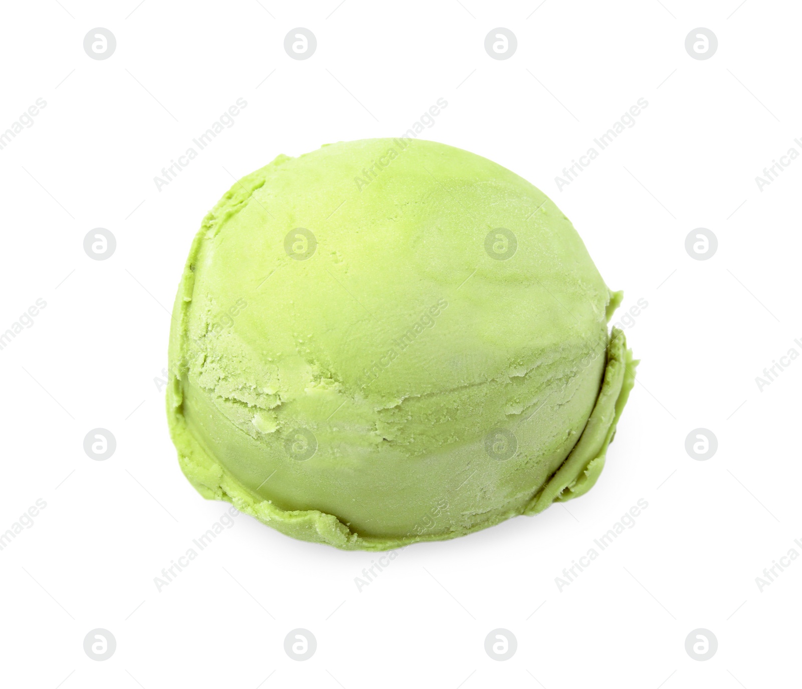 Photo of Scoop of tasty matcha ice cream isolated on white