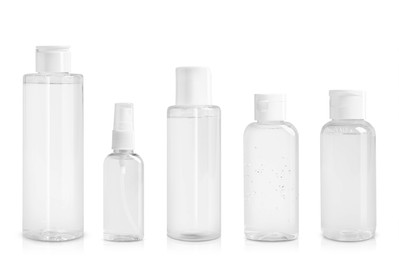 Image of Set of cosmetic bottles with skin care products isolated on white