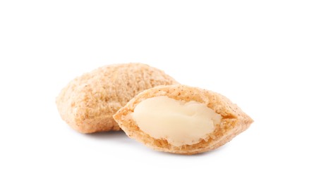 Photo of Sweet corn pads with milk filling on white background