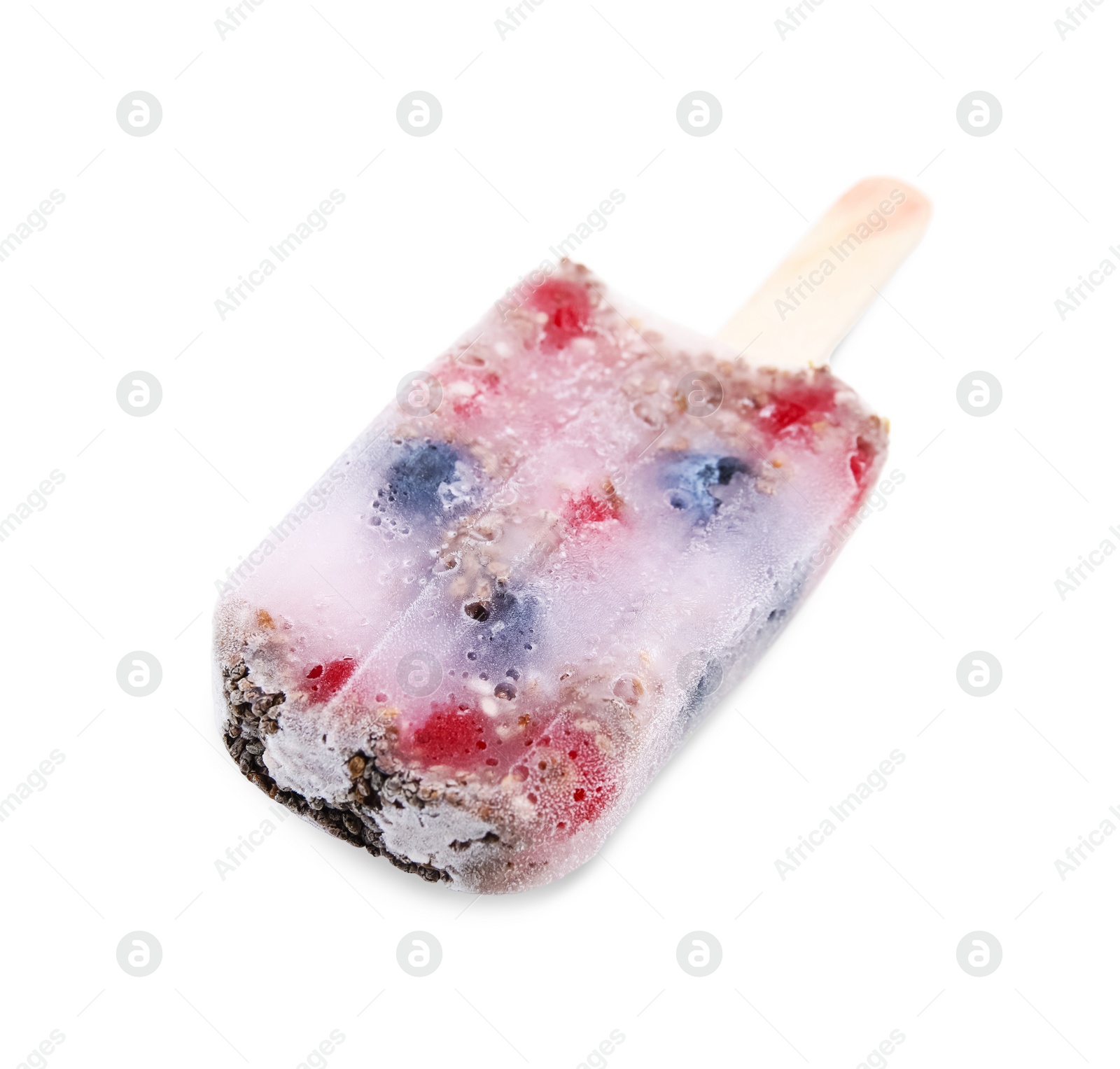 Photo of Tasty refreshing berry popsicle isolated on white