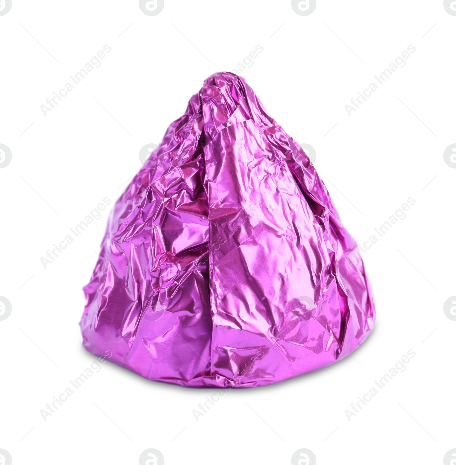 Photo of Tasty candy in violet wrapper isolated on white