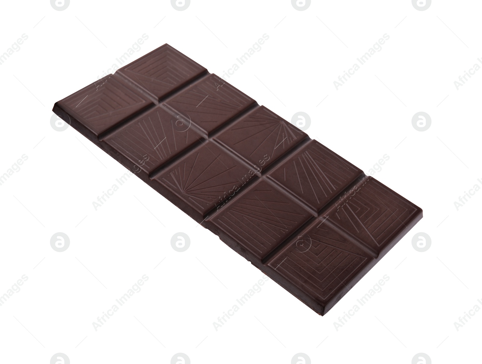 Photo of Delicious dark chocolate bar isolated on white