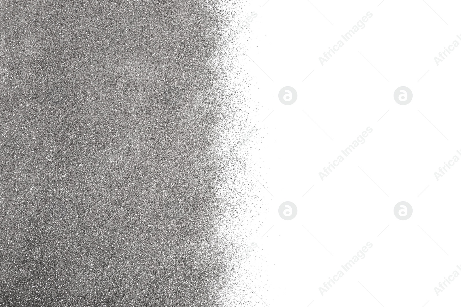 Photo of Shiny silver glitter on white background, top view