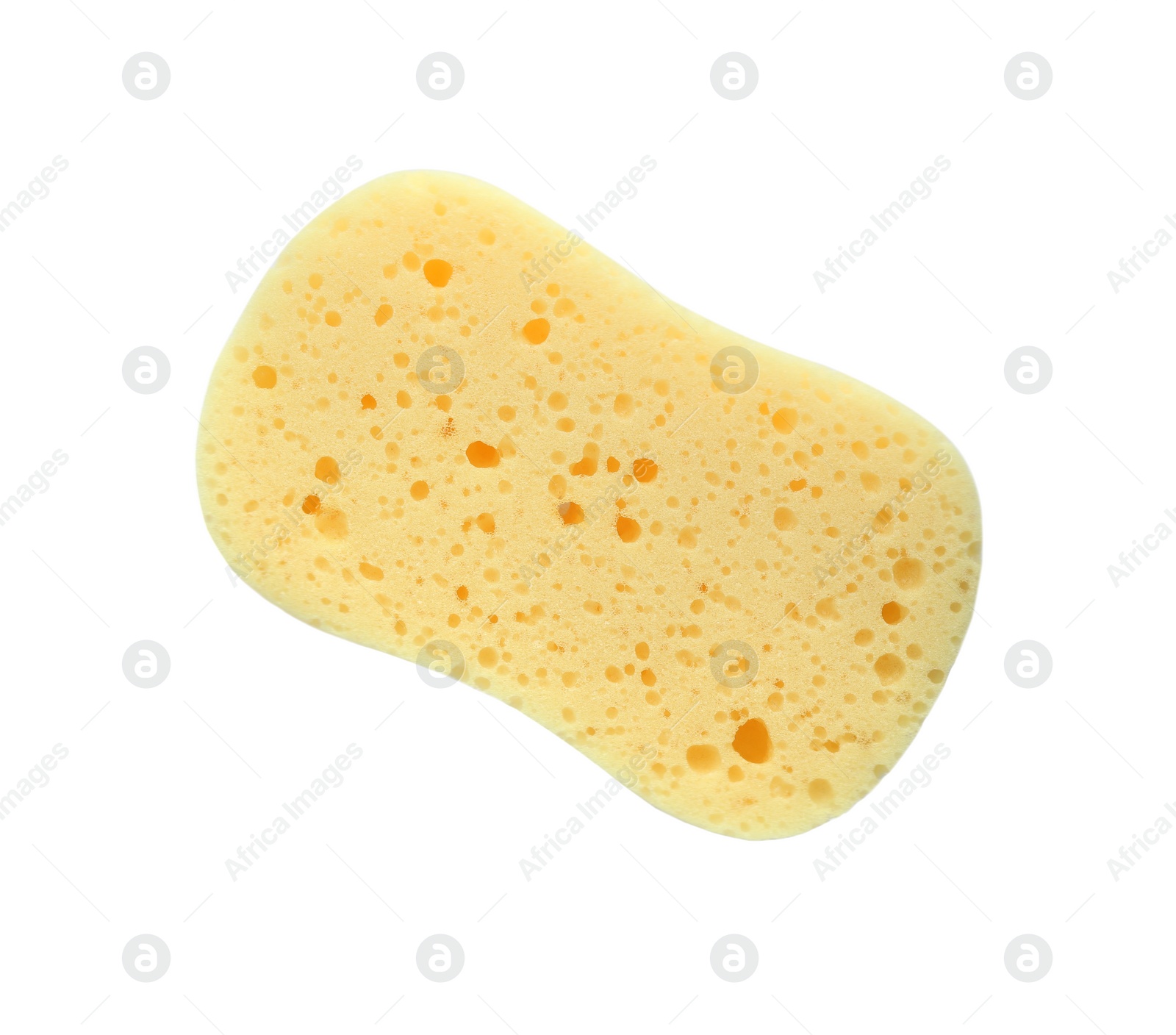 Photo of One yellow sponge isolated on white, top view