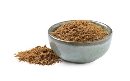Bowl and aromatic caraway (Persian cumin) powder isolated on white