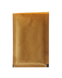 Photo of Kraft paper envelope isolated on white. Mail service