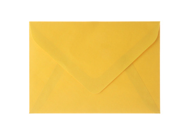 Photo of Yellow paper envelope isolated on white. Mail service