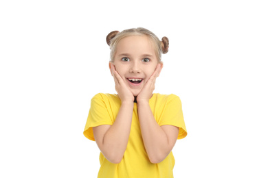 Cute little girl posing on white background