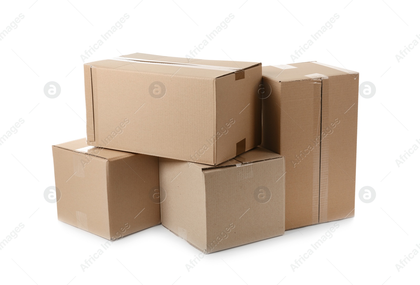 Photo of Cardboard boxes on white background. Mockup for design