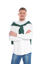 Portrait of handsome young man on white background