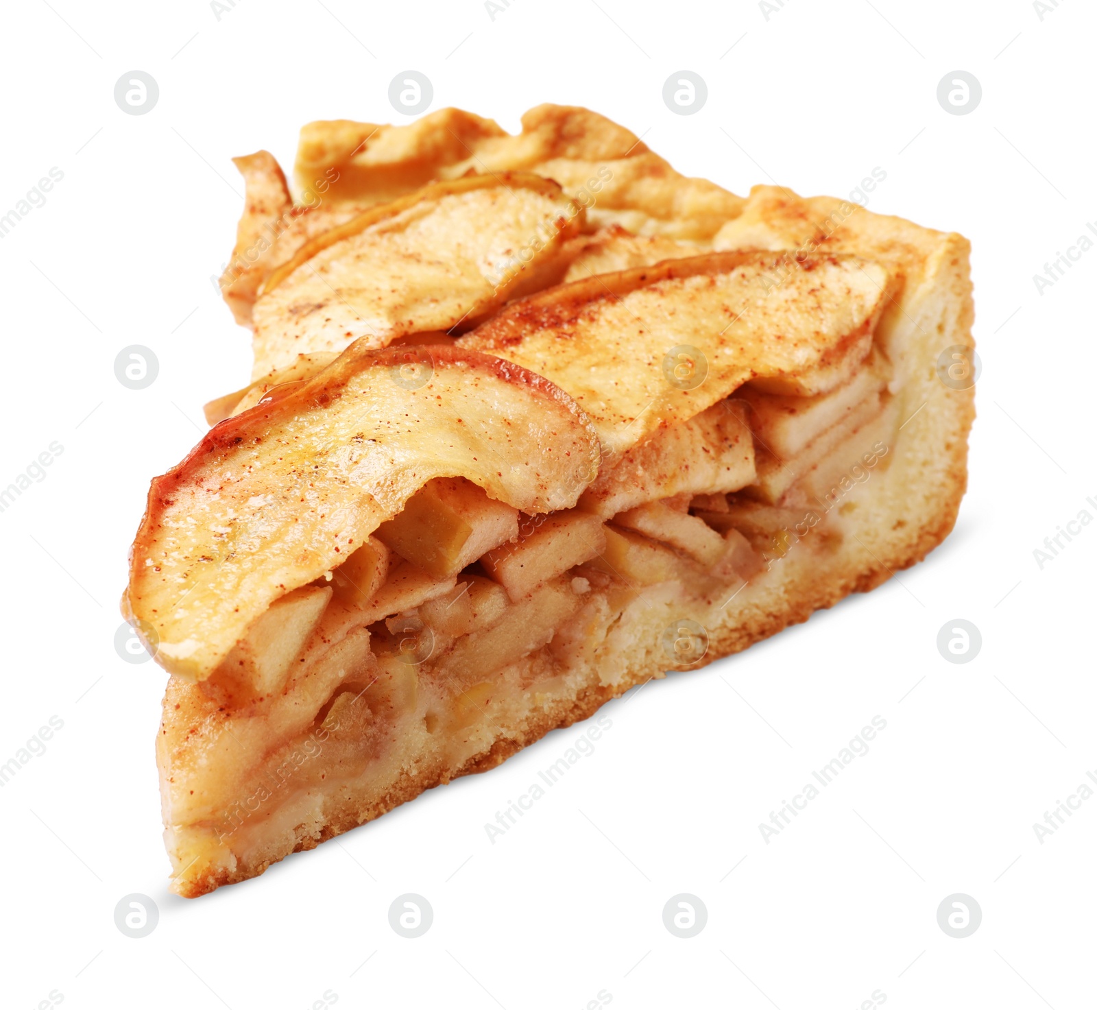 Photo of Slice of delicious apple pie isolated on white