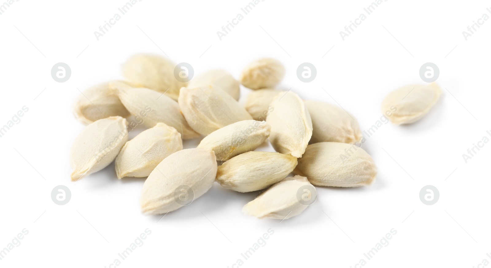 Photo of Many seeds of tangerine isolated on white