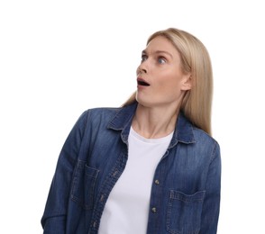 Photo of Portrait of surprised woman isolated on white