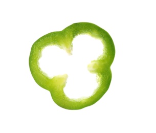 Ring of fresh green bell pepper on white background