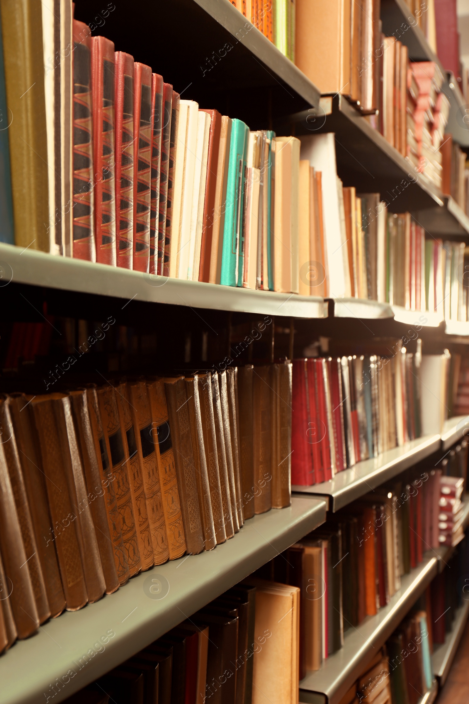 Image of Collection of different books on shelves in library