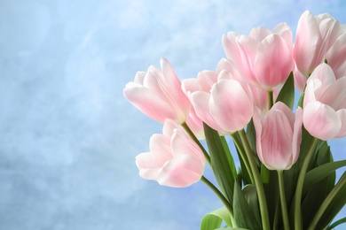 Beautiful tulips for Mother's Day on color background