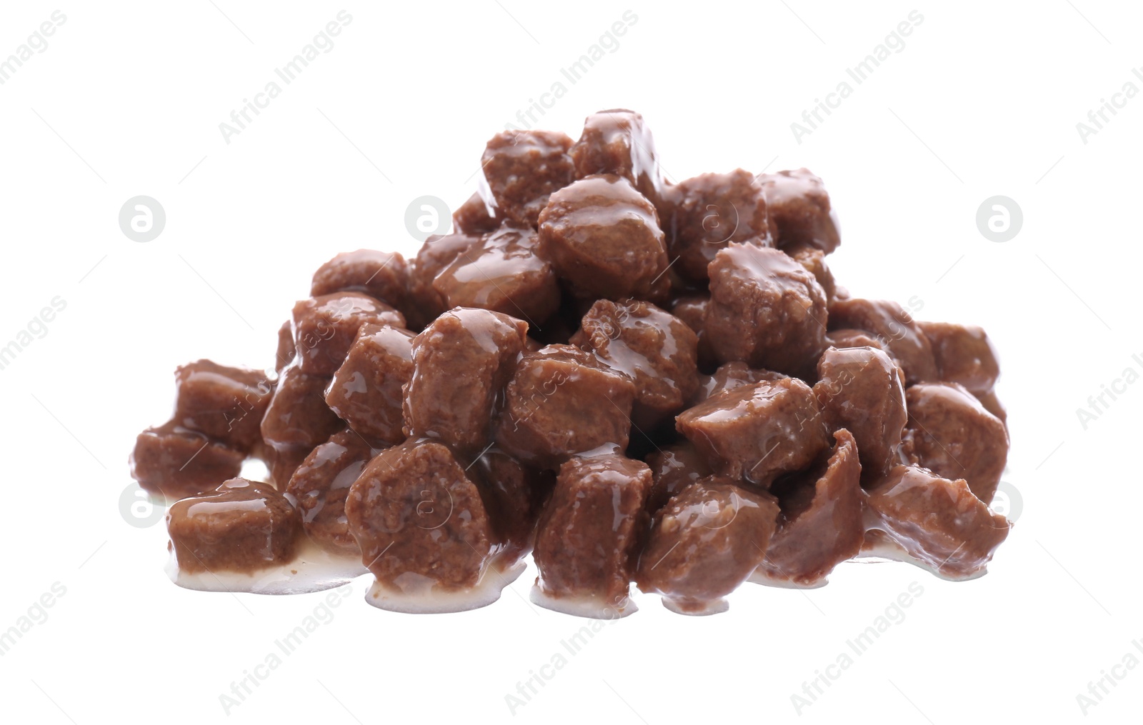 Photo of Pile of wet pet food isolated on white