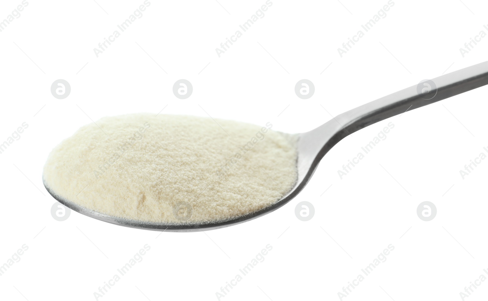 Photo of Spoon of agar-agar powder isolated on white