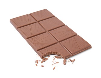 Photo of Bitten milk chocolate bar isolated on white