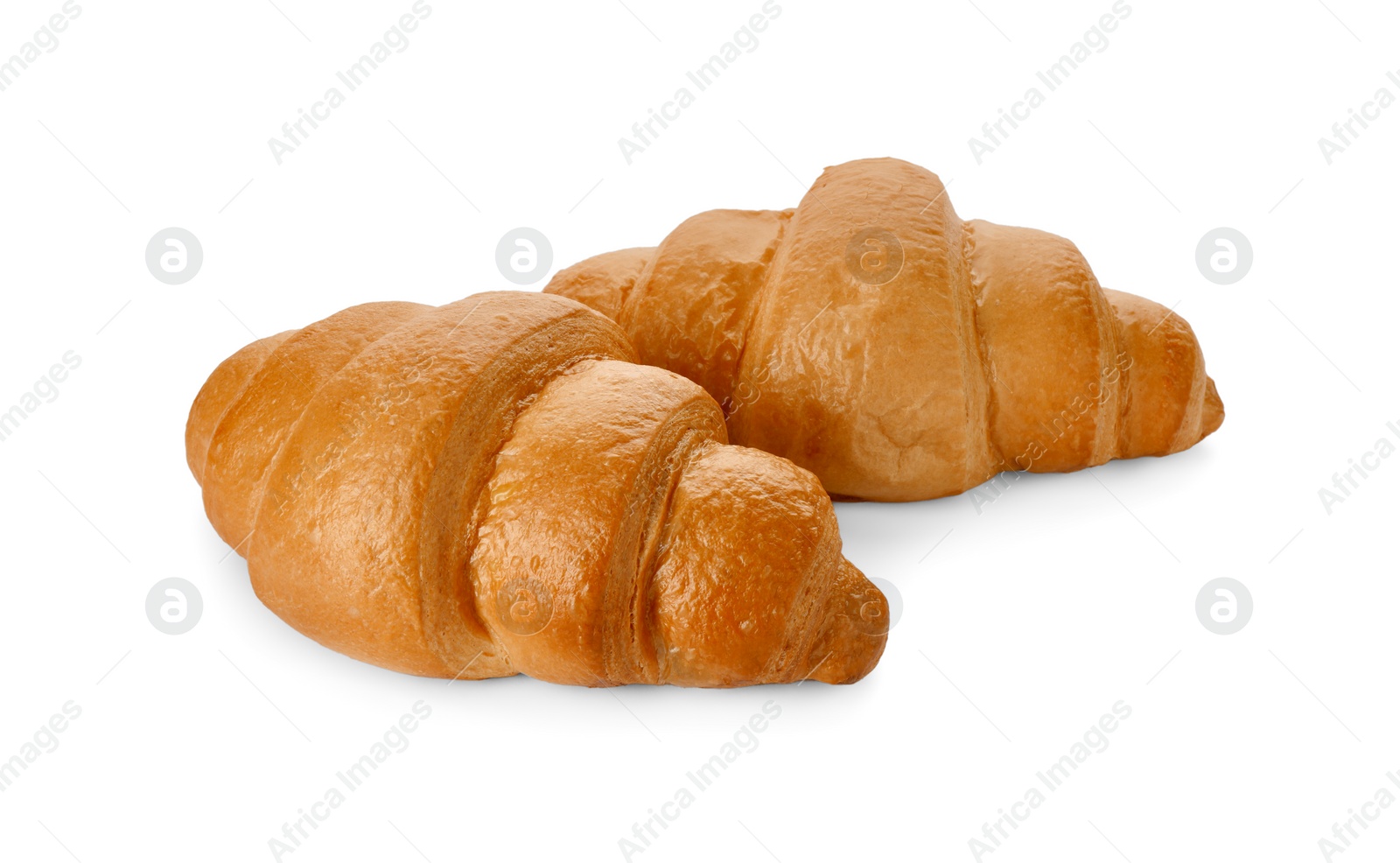 Photo of Delicious croissants isolated on white. Freshly baked pastries