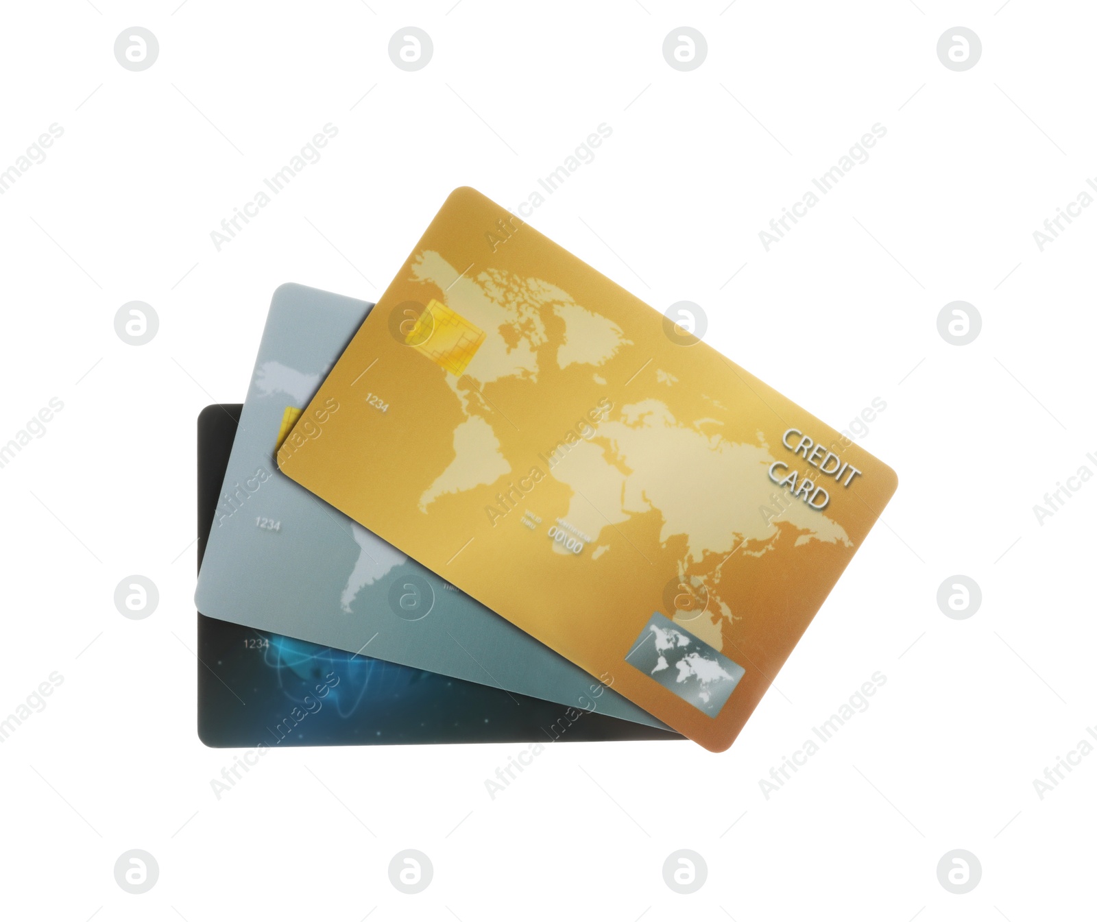 Photo of Different plastic credit cards on white background